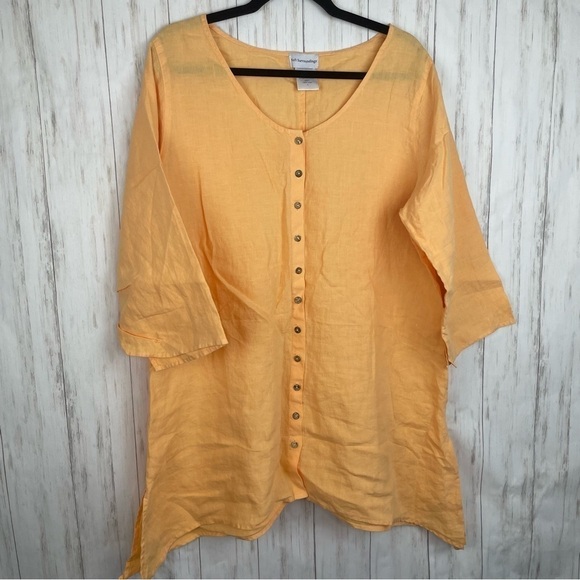 Soft Surroundings 100% linen orange button down size large - Picture 2 of 7